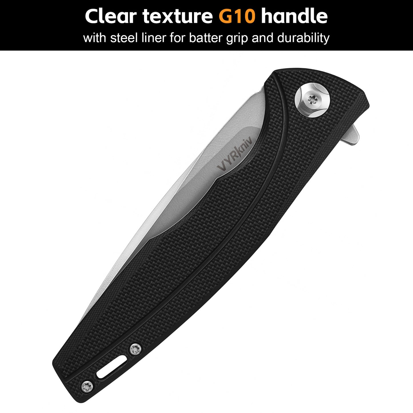 VYRkniv V903 Pocket EDC Knife, 3.2" D2 Steel Blade Black G10 Handle
