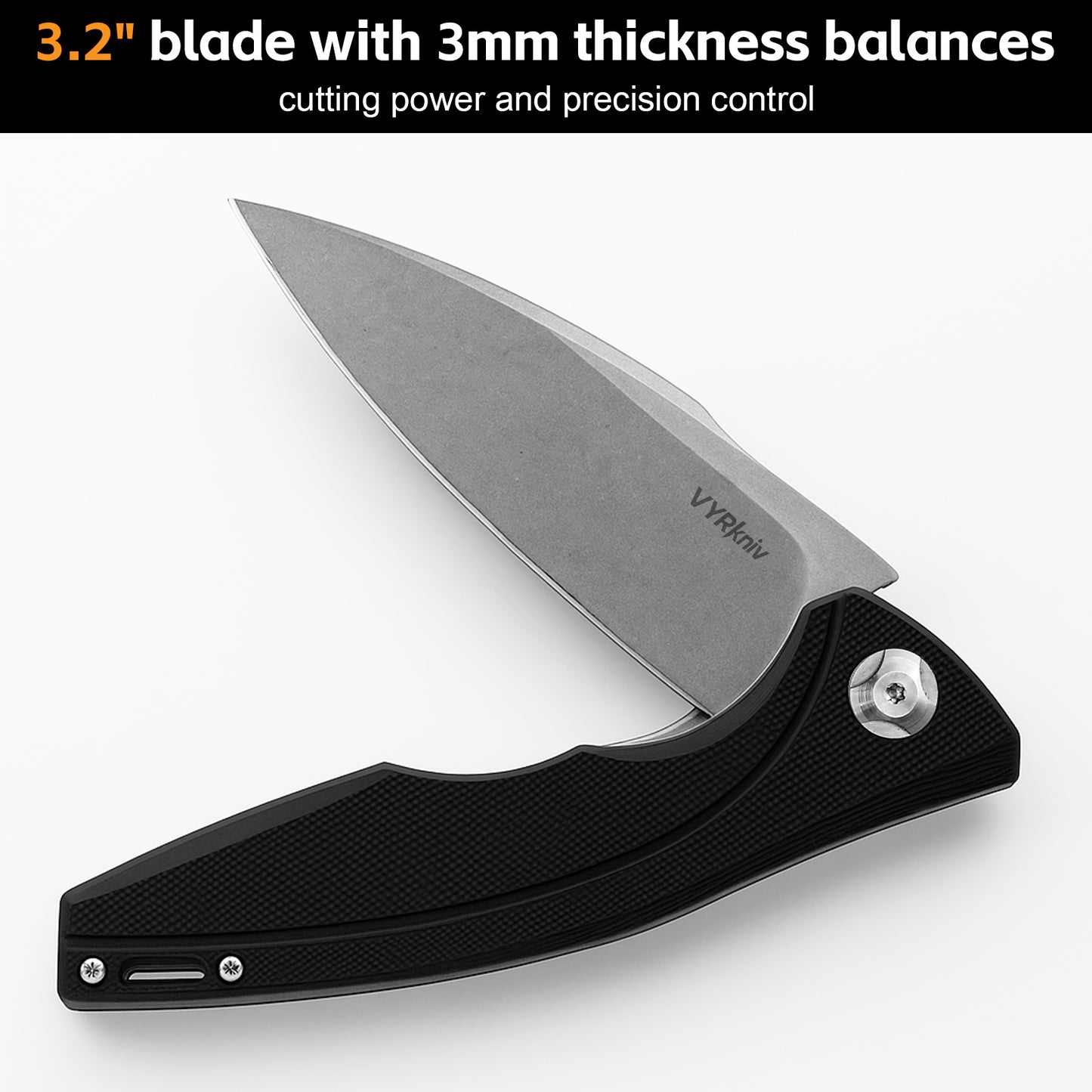 VYRkniv V903 Pocket EDC Knife, 3.2" D2 Steel Blade Black G10 Handle
