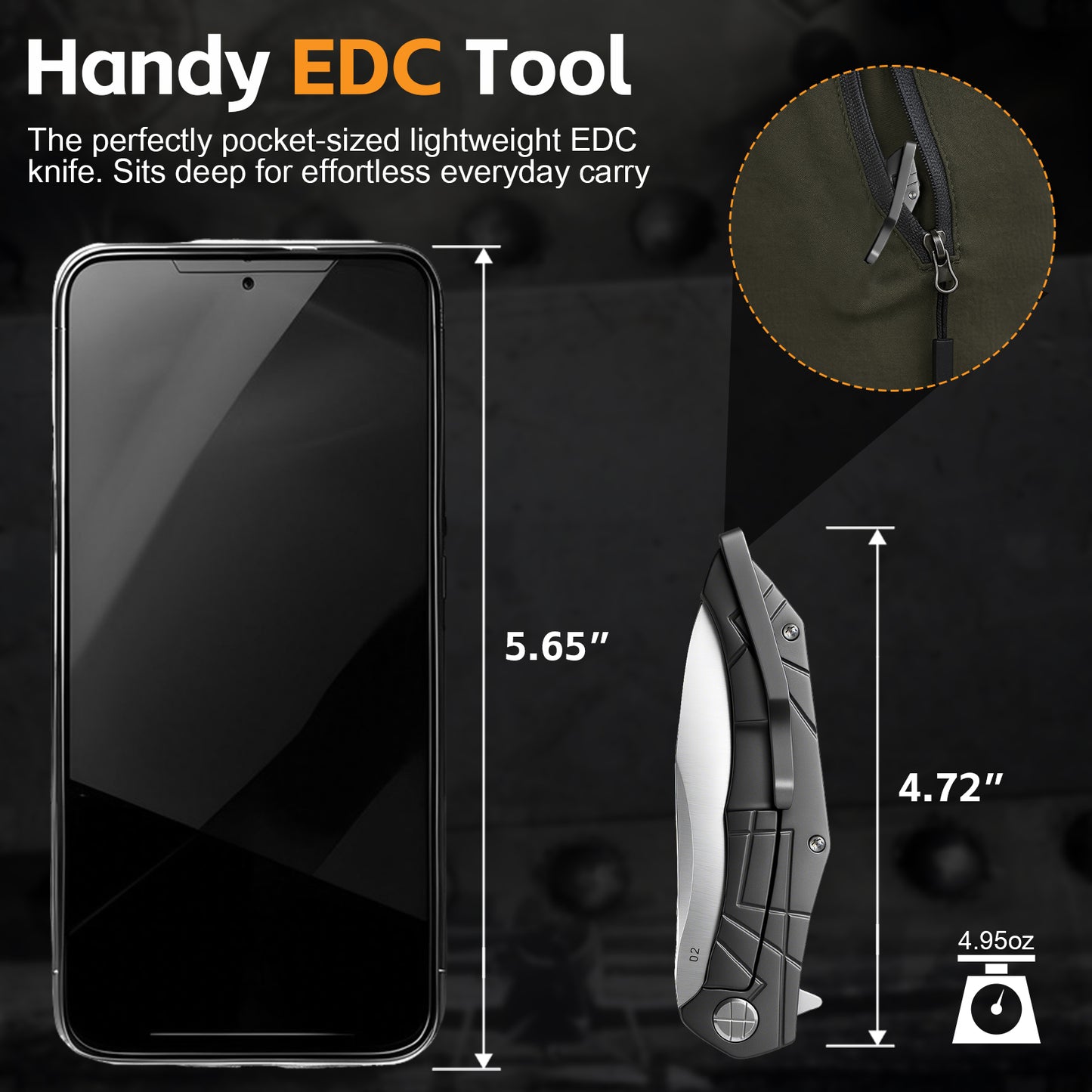 Pocket EDC Knife,3.8" D2 Steel V907